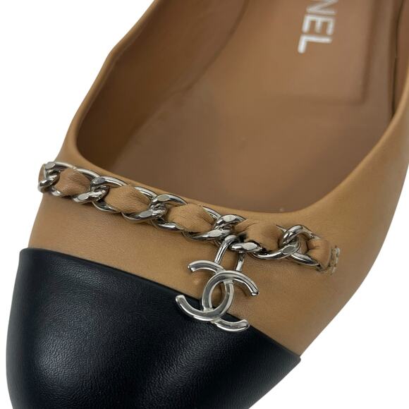 Chanel Interlocking CC Logo Chain Cap Toe Lambskin Ballerina Flat Size 36 - Picture 12 of 15